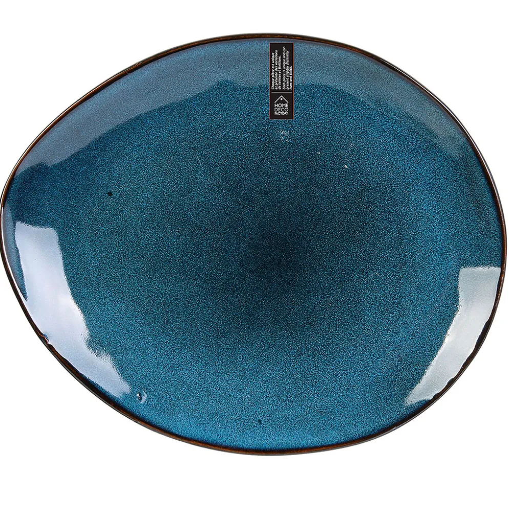 Assiette galet en grès bleu d22cm - au gres du temps