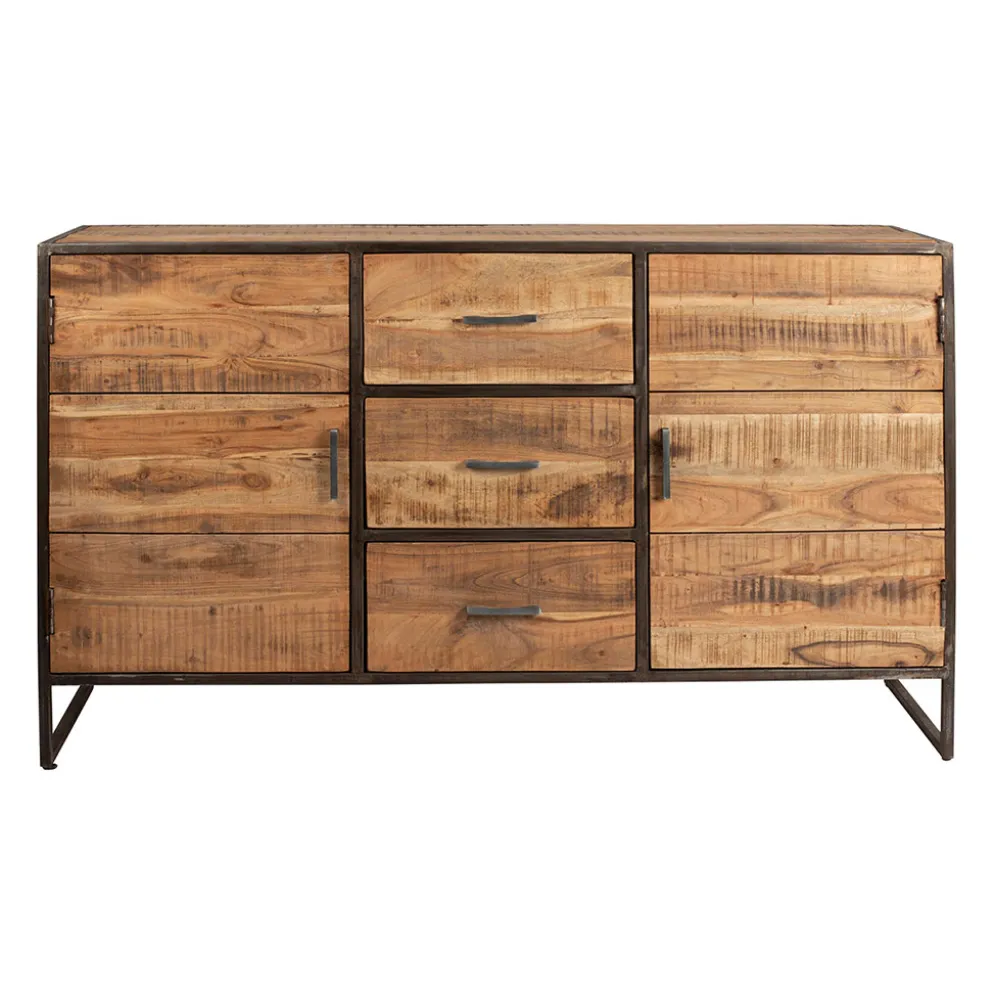 Bahut en acacia et fer noir l150cm - Factory