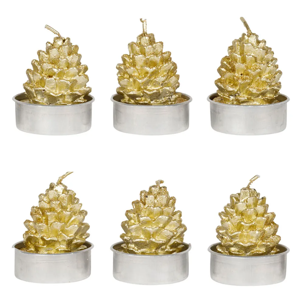 Bougies pomme de pin (x6) doré 2h