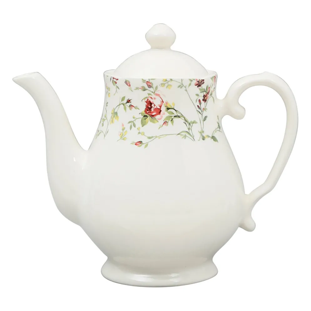 Cafetiere en Faïence blanc et multicolore - fleurs champs