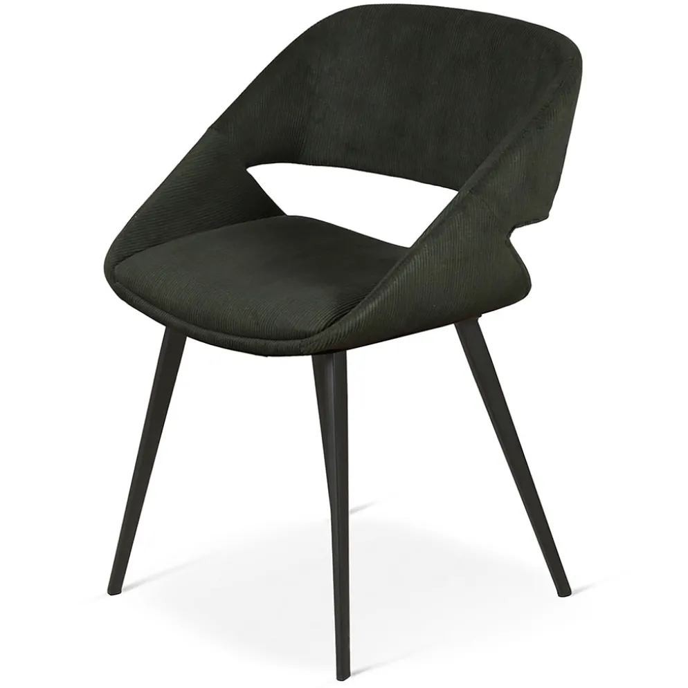 Chaise avec accoudoirs en velours côtelé vert foncé - Alma