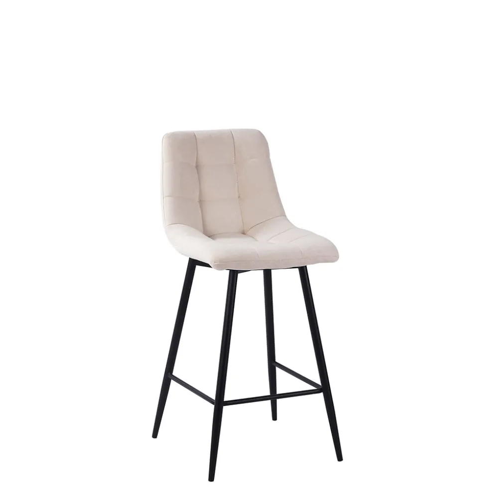 Chaise de bar en tissu matelassé blanc ivoire - Lilly