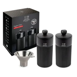 Coffret duo moulins line 12cm noir mat et entonnoir inox