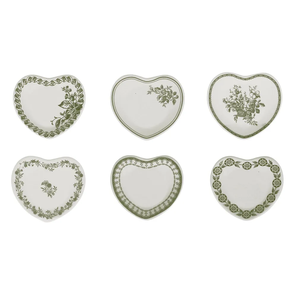 Coupelles cœur x6 en faïence vert 10x9cm - Faustine