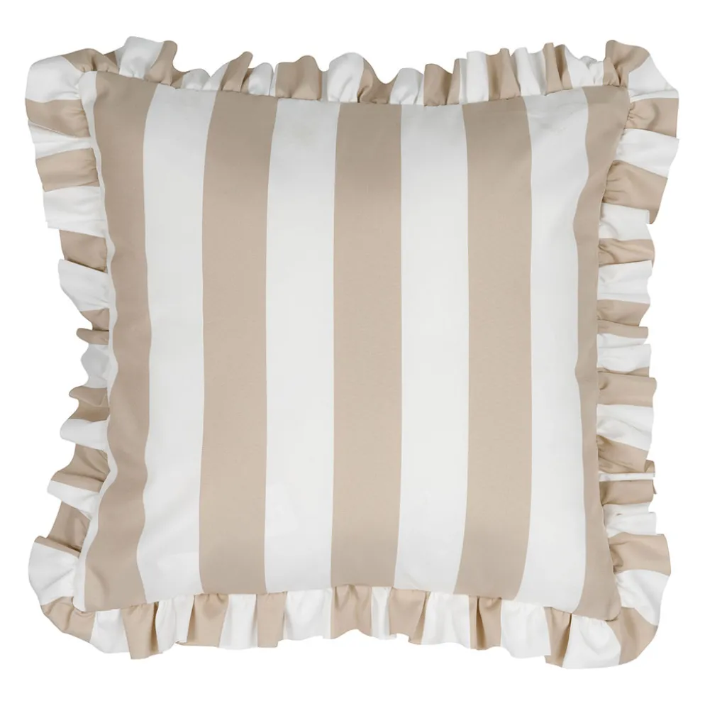 Coussin à volants en tissu rayé beige 45x45cm - Palma