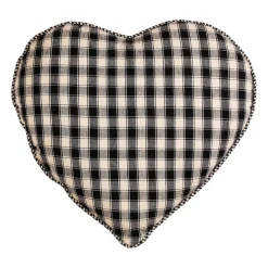 Coussin cœur en coton à carreaux noir 40x35cm - Campagne