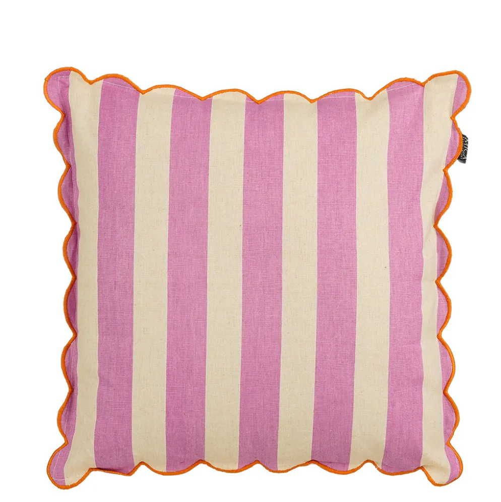 Coussin en coton rayé lilas et écru 45x45cm