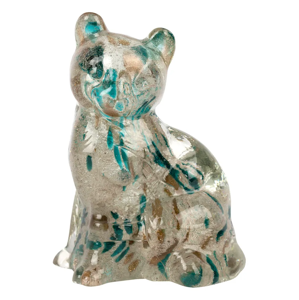 Deco chat en verre émeraude et doré - Félin