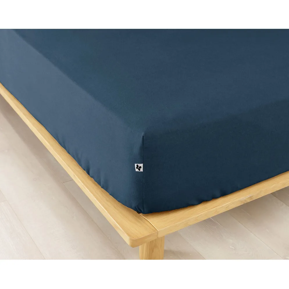 Drap housse en flanelle de coton bleu nuit 140x190cm - Candice