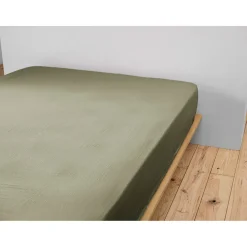 Drap housse romarin en gaze de coton 140x190cm - Gaia