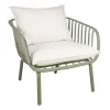 Fauteuil d'extérieur kaki avec 2 coussins en tissu blanc - Lumi