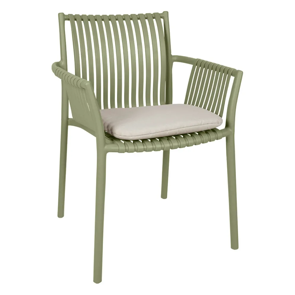 Fauteuil d'extérieur kaki avec coussin en tissu - Lumi