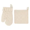 Gant et manique naturel en coton et lin - chambray
