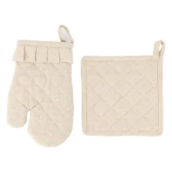 Gant et manique naturel en coton et lin - chambray