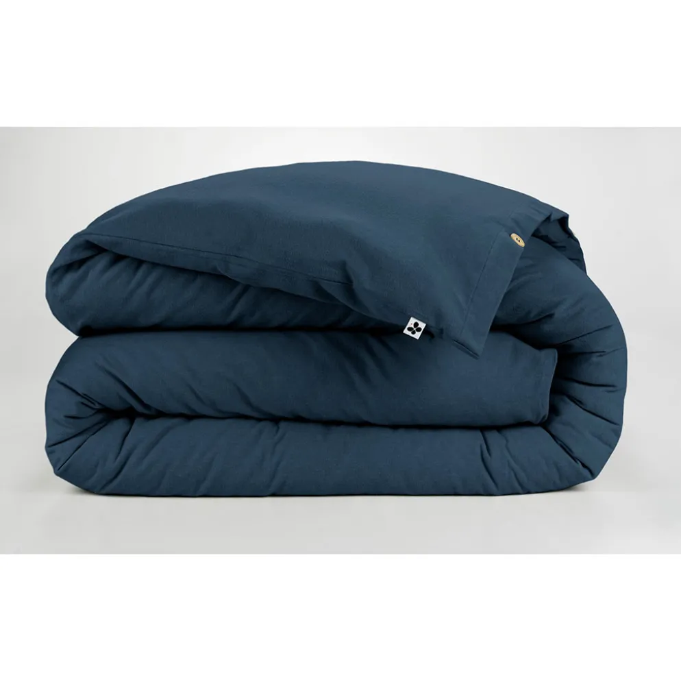 Housse de couette en flanelle de coton bleu nuit 260x240cm - Candice