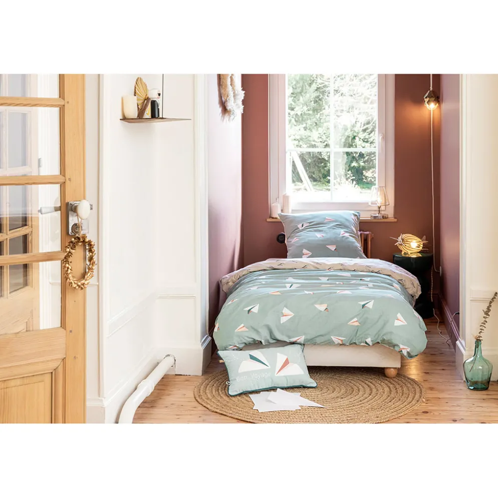 Housse de couette 140x200cm et 1 taie d'oreiller 60x60cm en coton - Pet papier