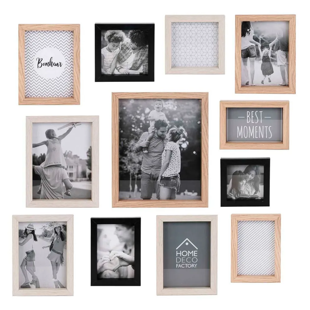 Lot de 12 cadres photo naturel et noir