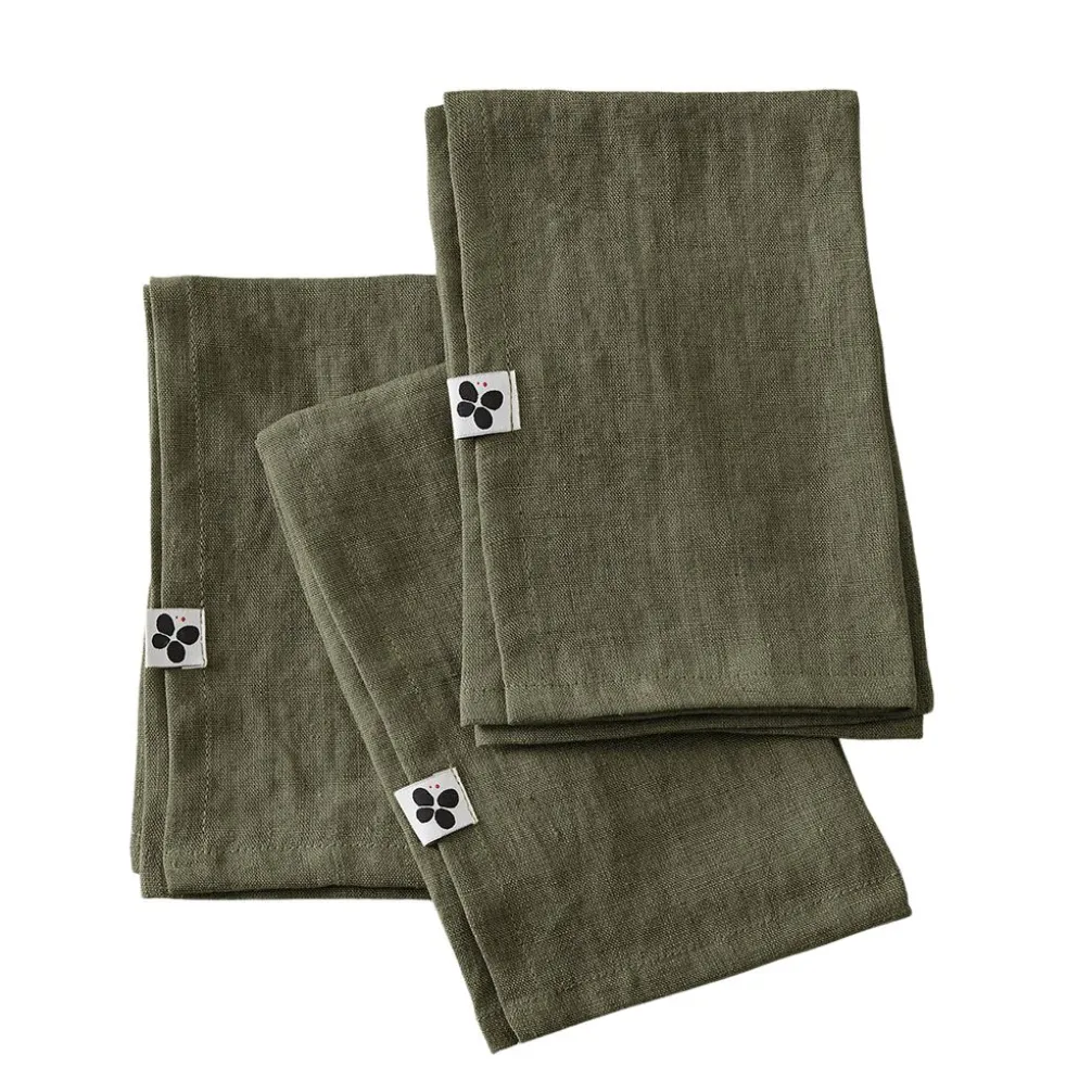 Lot de 3 serviettes en lin lavé thym 40x40cm - Soline