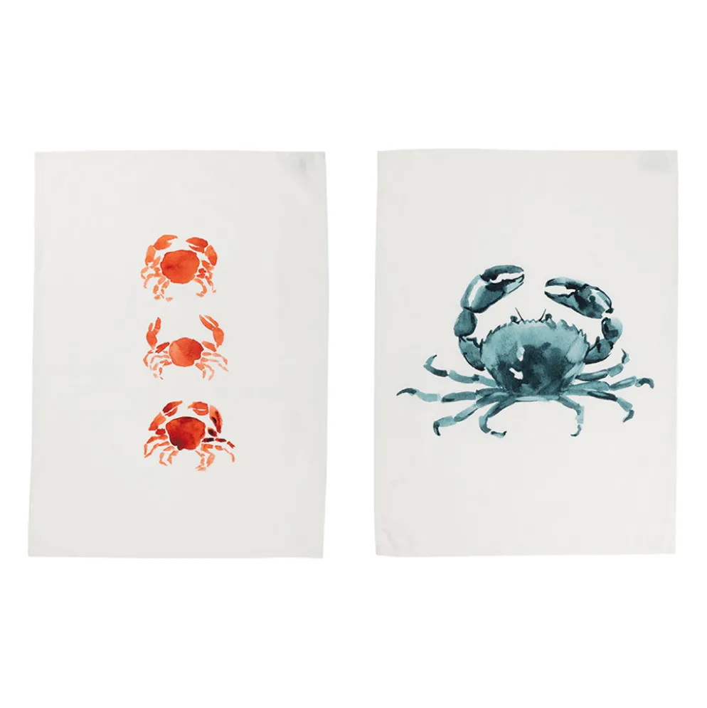 Lot de 2 torchons en coton blanc 50x70cm - Crustacé
