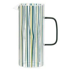 Pichet rayé bleu, vert et jaune 1l en verre -belle vie