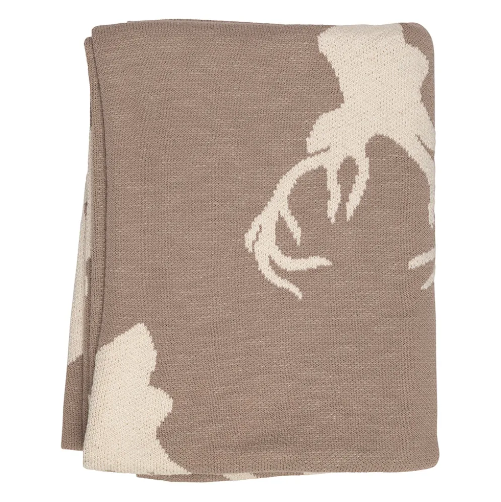Plaid cerf en coton grège 150x125cm - Noel