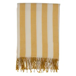 Plaid en tissu rayé jaune et écru 170x130cm - Medi