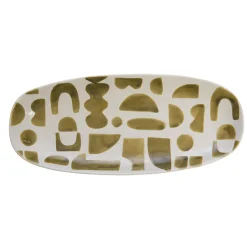 Plat ovale en grès vert et blanc - Ohana