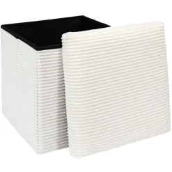 Pouf coffre pliable en tissu côtelé beige - Scarlett