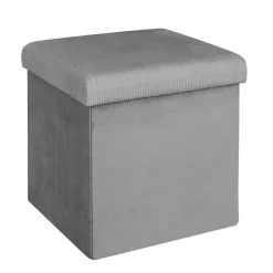 Pouf coffre pliable en velours côtelé gris - Julia