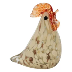 Presse-papier coq en verre beige et rouge