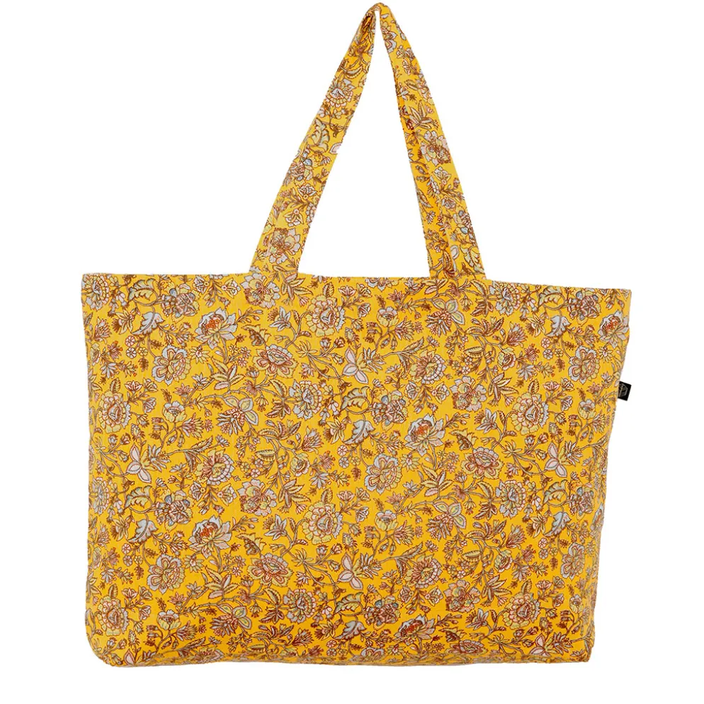 Sac cabas fleuri en lin ocre - Samara