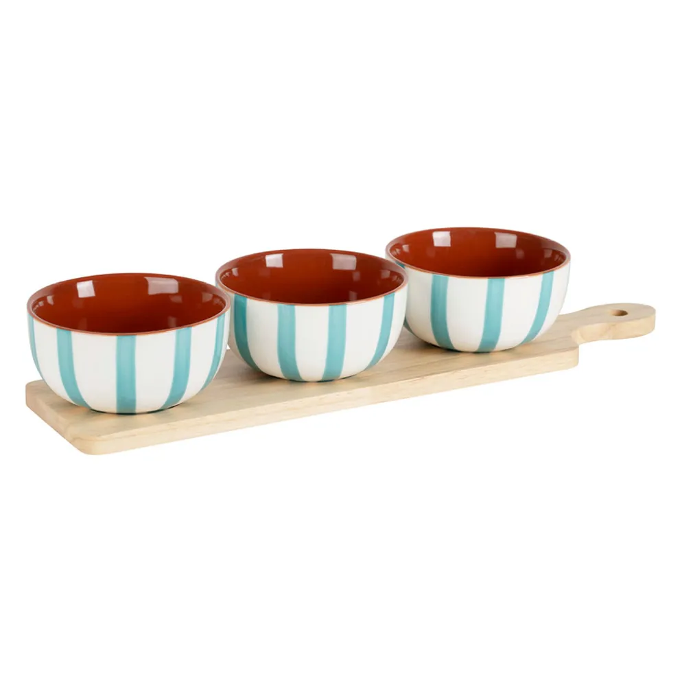 Service apéritif 3 bols en grès turquoise - Alaria