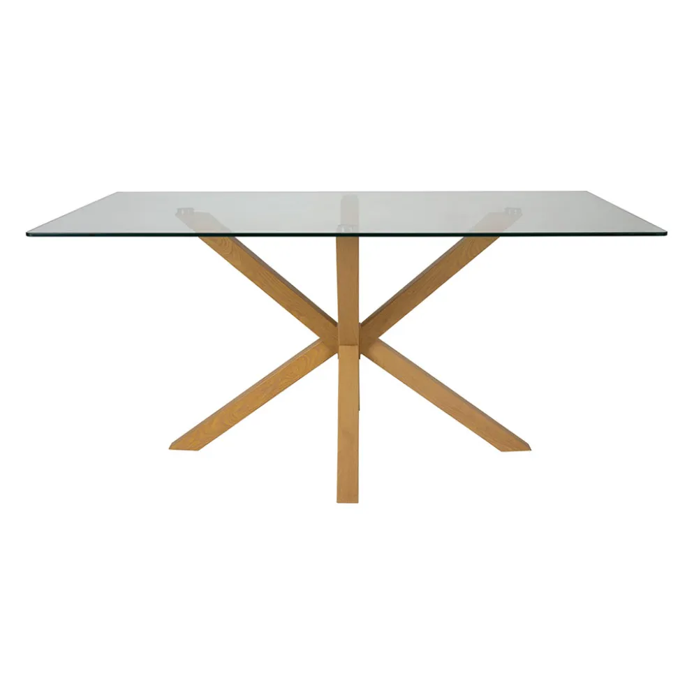 Table à manger en verre trempé et métal naturel 160x90cm - Adela