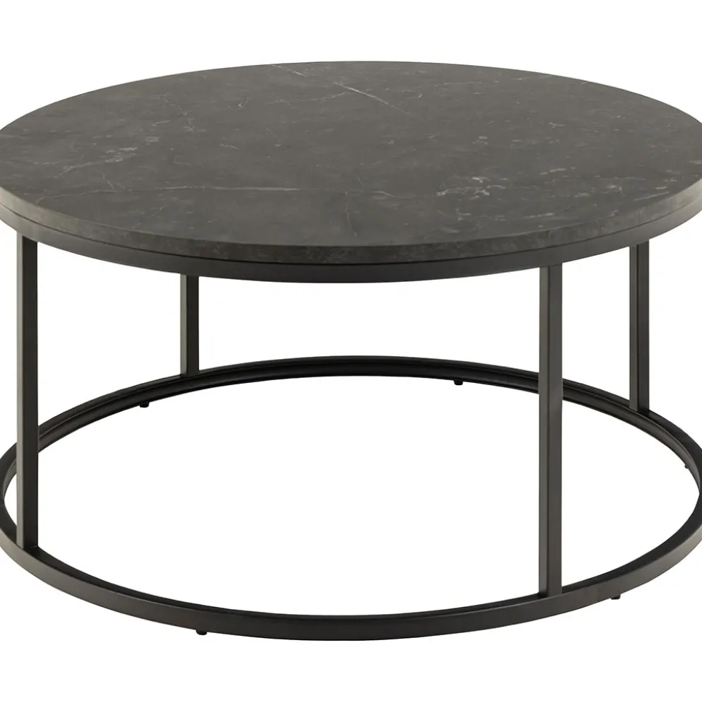 Table basse ronde effet marbre noir d80cm - Spiro