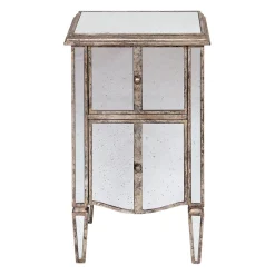 Table de chevet baroque en bois et miroir 2 tiroirs - Bois miroir