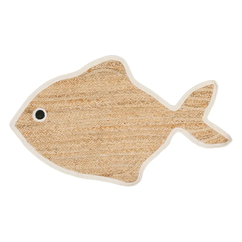 Tapis poisson en jute naturel et blanc 100x65cm - Eté A La Mer