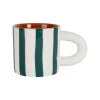 Tasse à café en grès rayée émeraude et blanc 17cl - Alaria