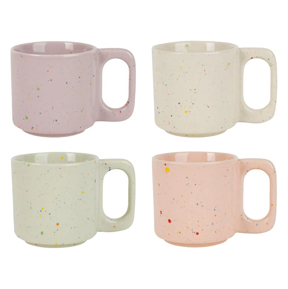 Tasses à café x4 en grès multicolore moucheté 8cl - Aurore