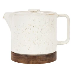 Théière en grès blanc moucheté et bois avec filtre - nordika