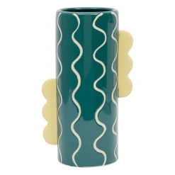 Vase cylindrique en grès émeraude et jaune h30cm - Lumi
